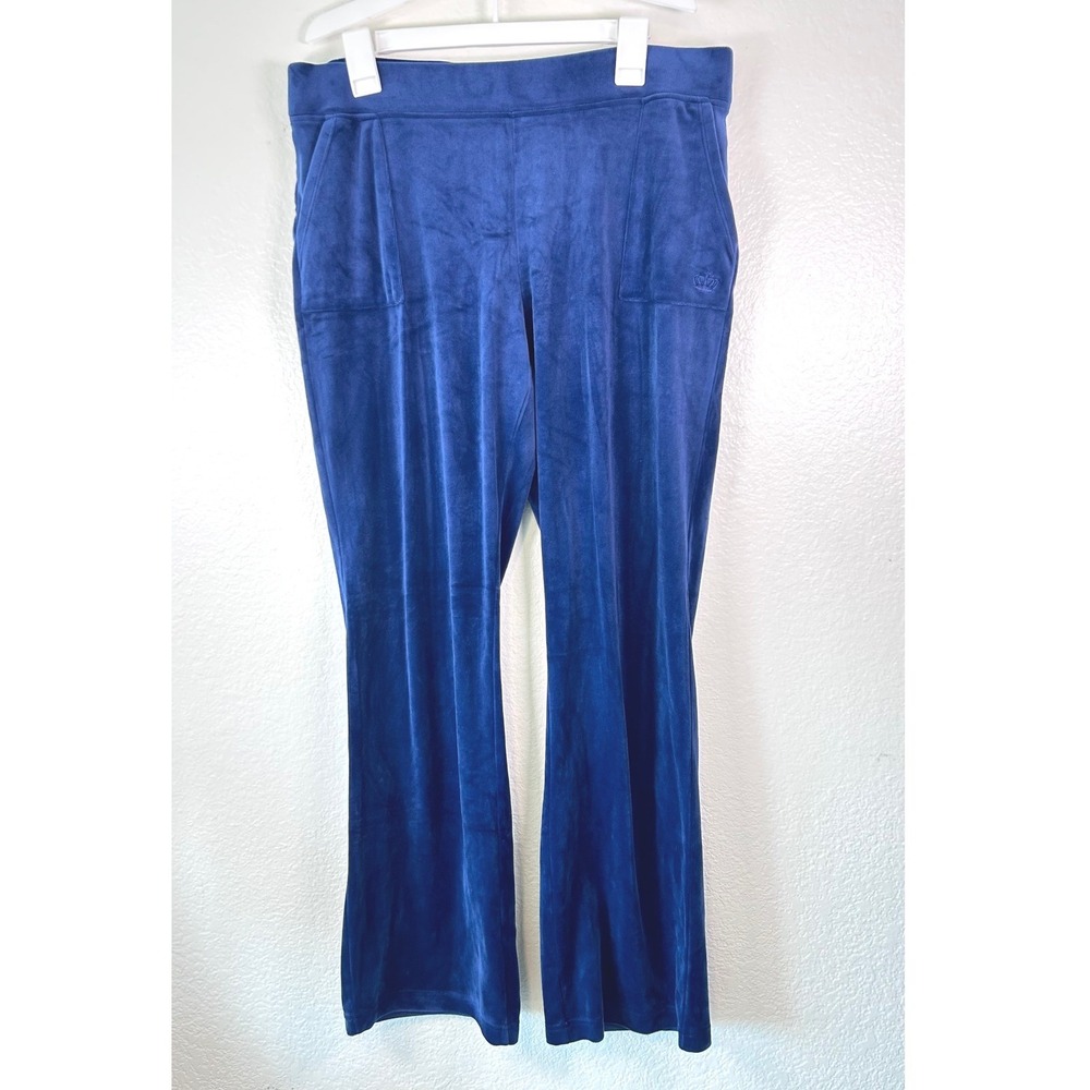 Juicy by Juicy Couture Navy Blue Streetwear Velour Wide Leg Track Pants SZ L